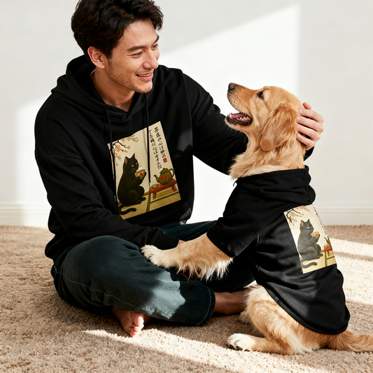 Vintage Black Cat Tea Dog Hoodie