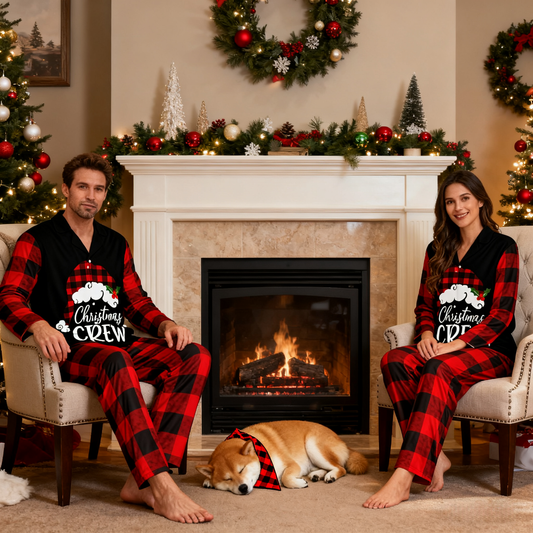 Holiday Red Plaid Christmas Crew Matching Pajamas