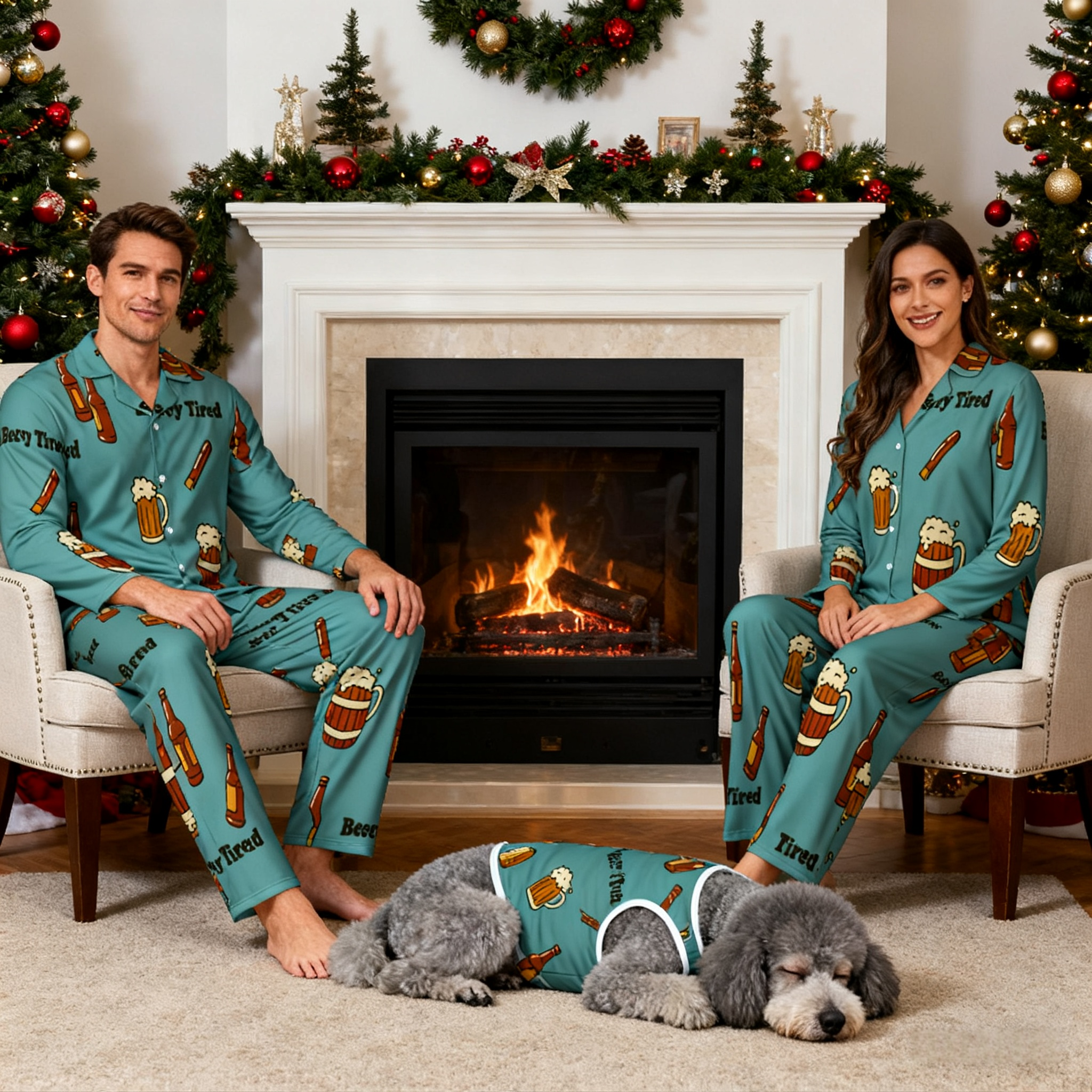 Holiday Beery Tired Beer Christmas Pajamas
