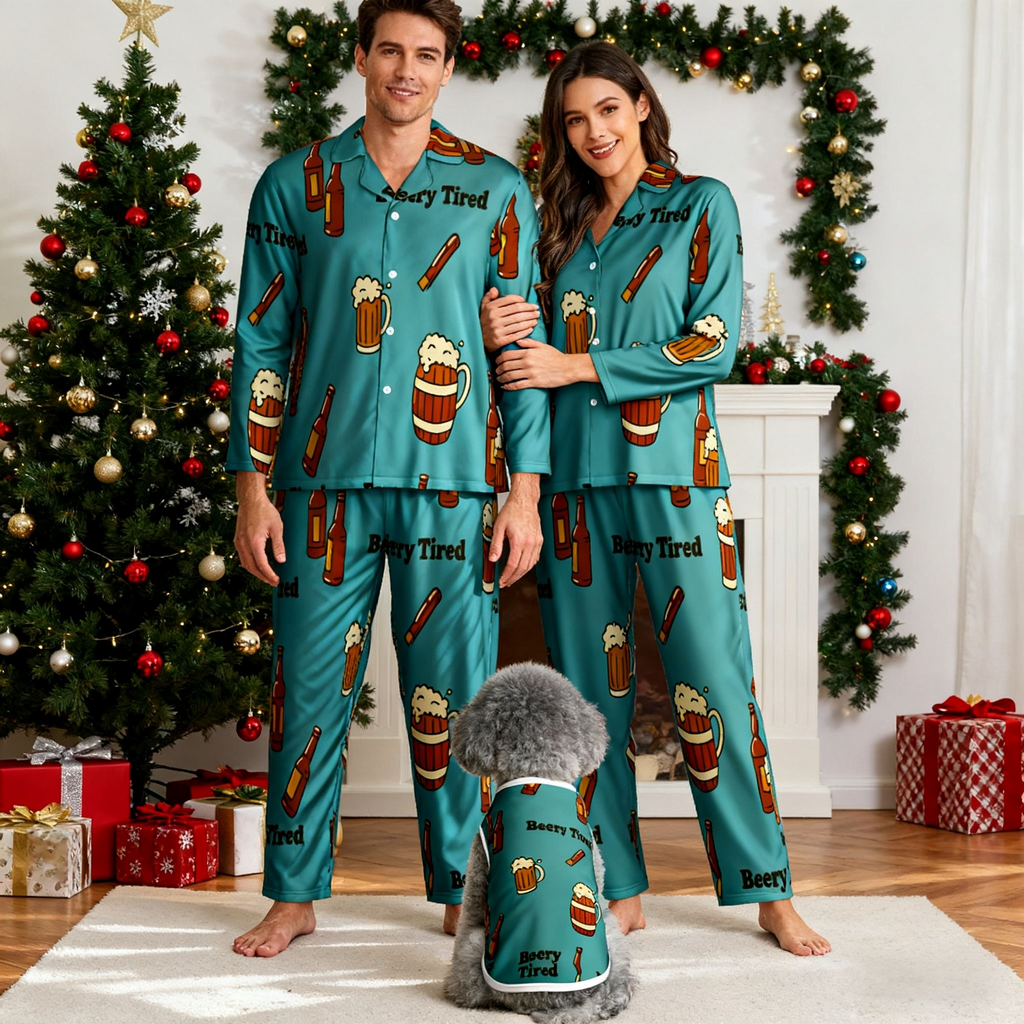 Holiday Beery Tired Beer Christmas Pajamas