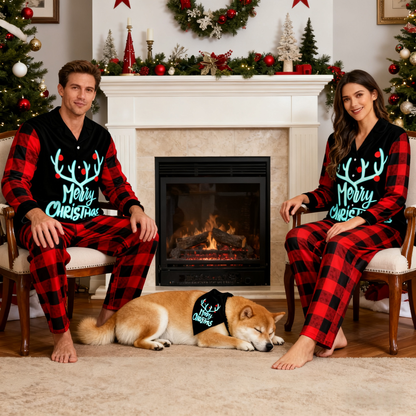 Holiday Reindeer Antlers Merry Christmas Matching Pajamas