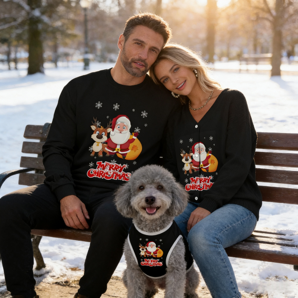 Santa & Reindeer Holiday Joy Matching Sweater