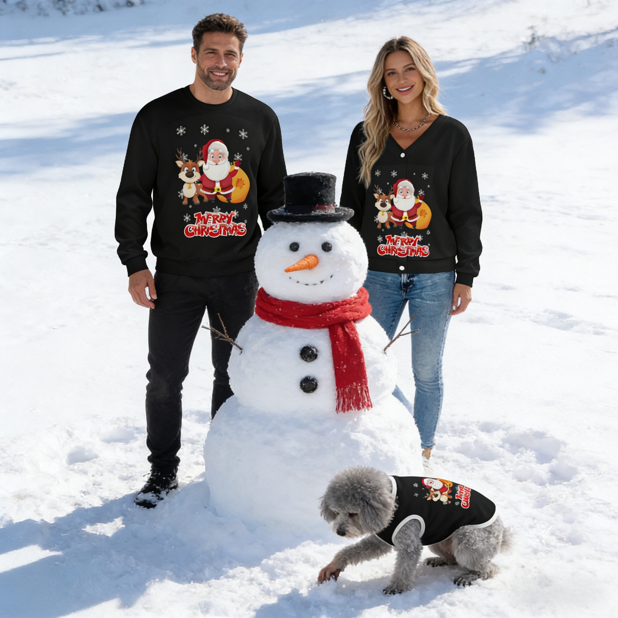 Santa & Reindeer Holiday Joy Matching Sweater