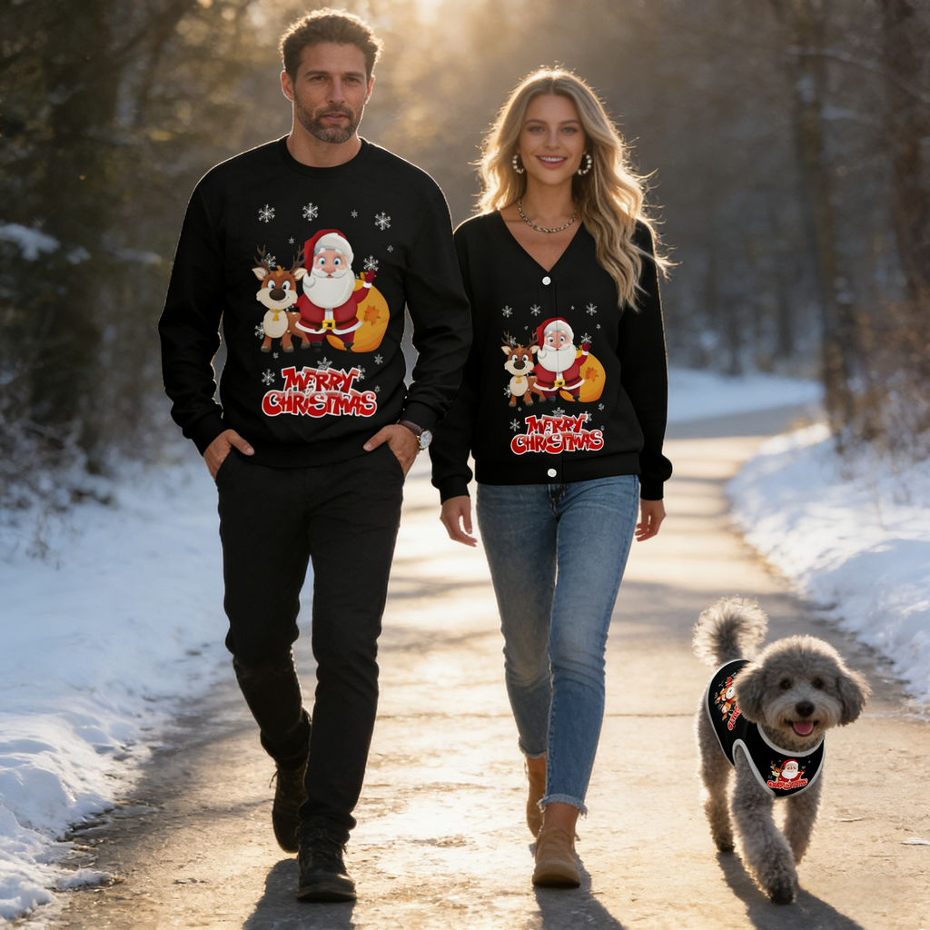 Santa & Reindeer Holiday Joy Matching Sweater