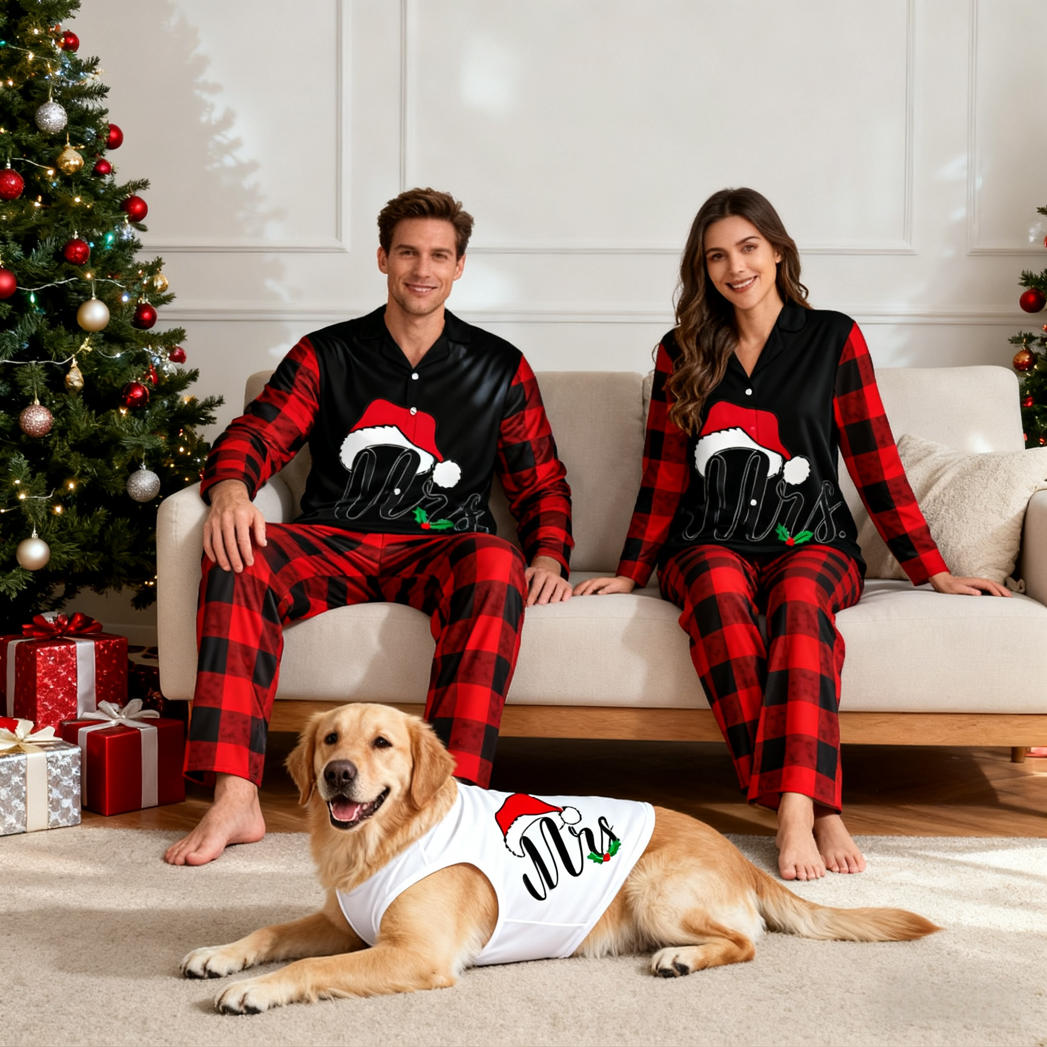 Holiday Santa Script Matching Pajamas