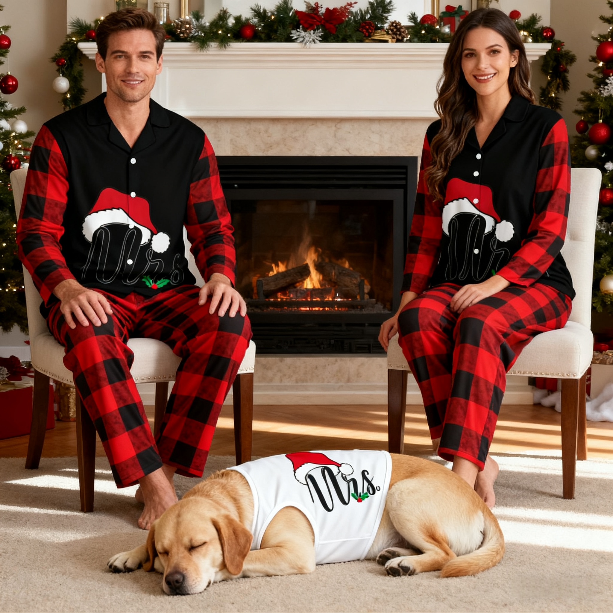 Holiday Santa Script Matching Pajamas