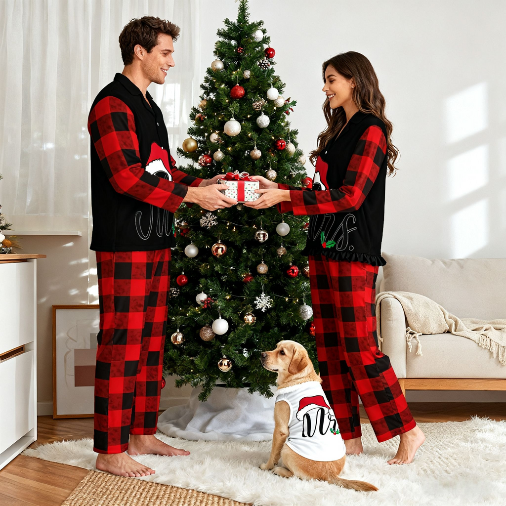 Holiday Santa Script Matching Pajamas