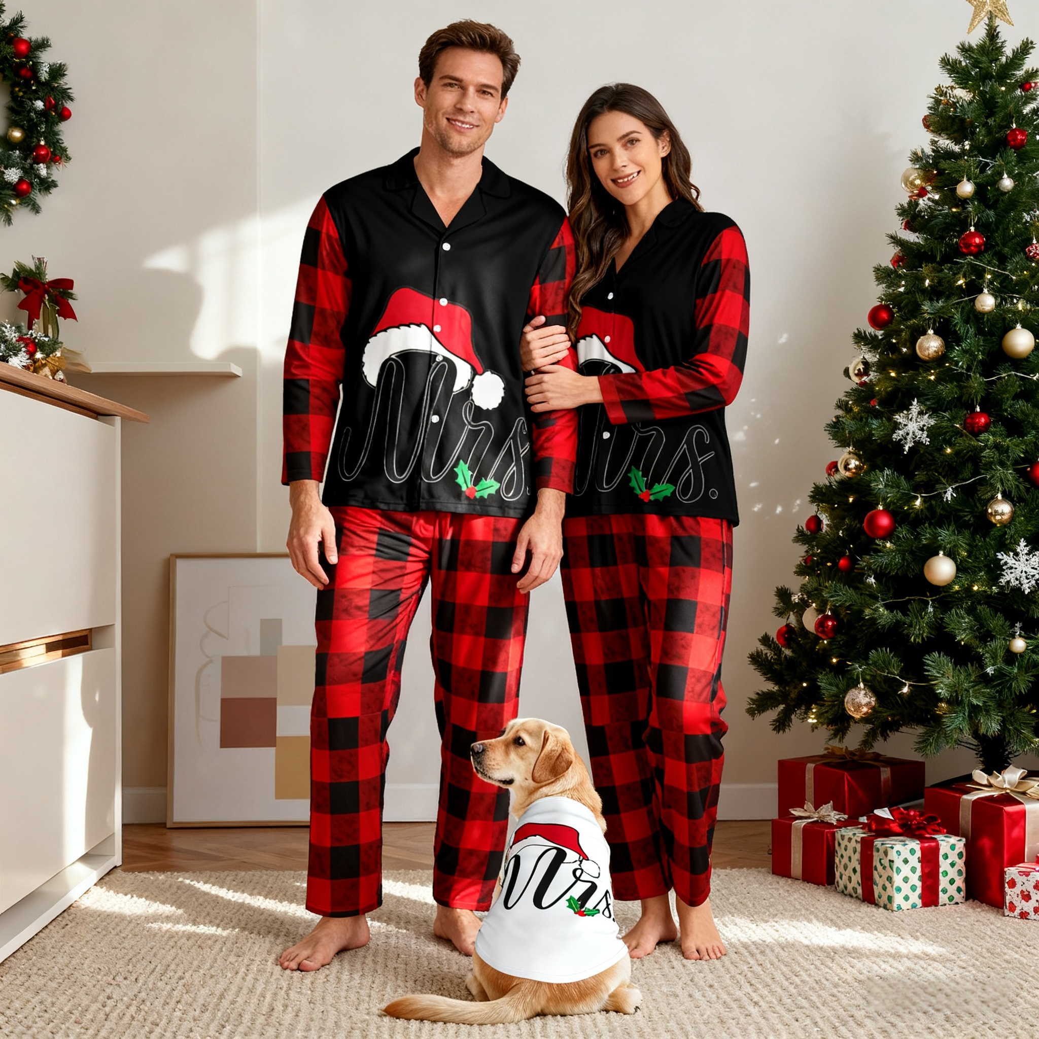 Holiday Santa Script Matching Pajamas