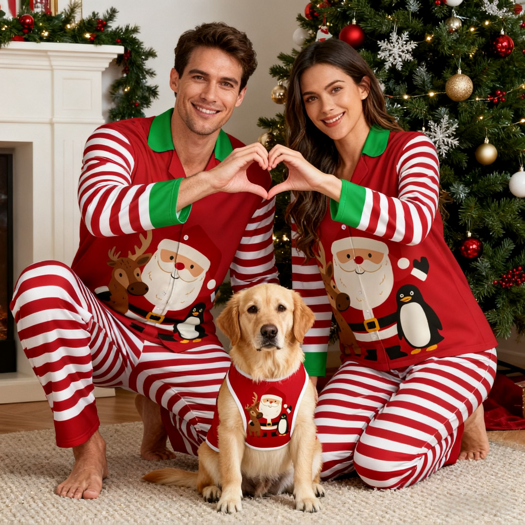 Holiday Santa Friends Matching Pajamas