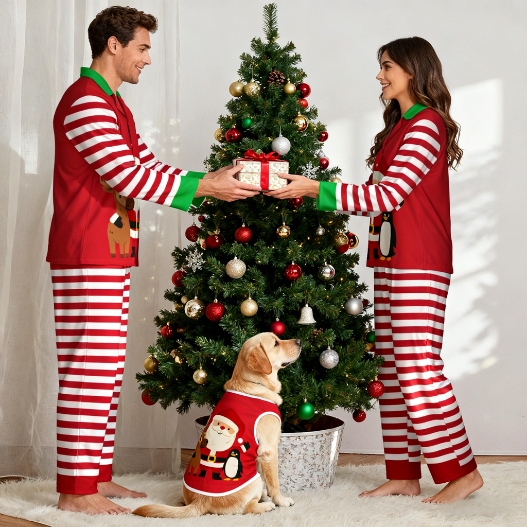 Holiday Santa Friends Matching Pajamas
