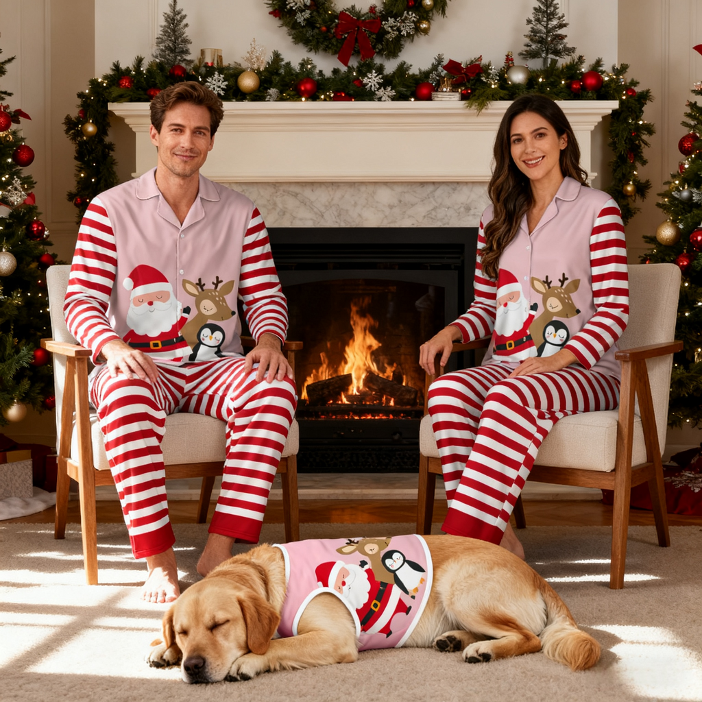 Holiday Pink Santa Matching Pajamas