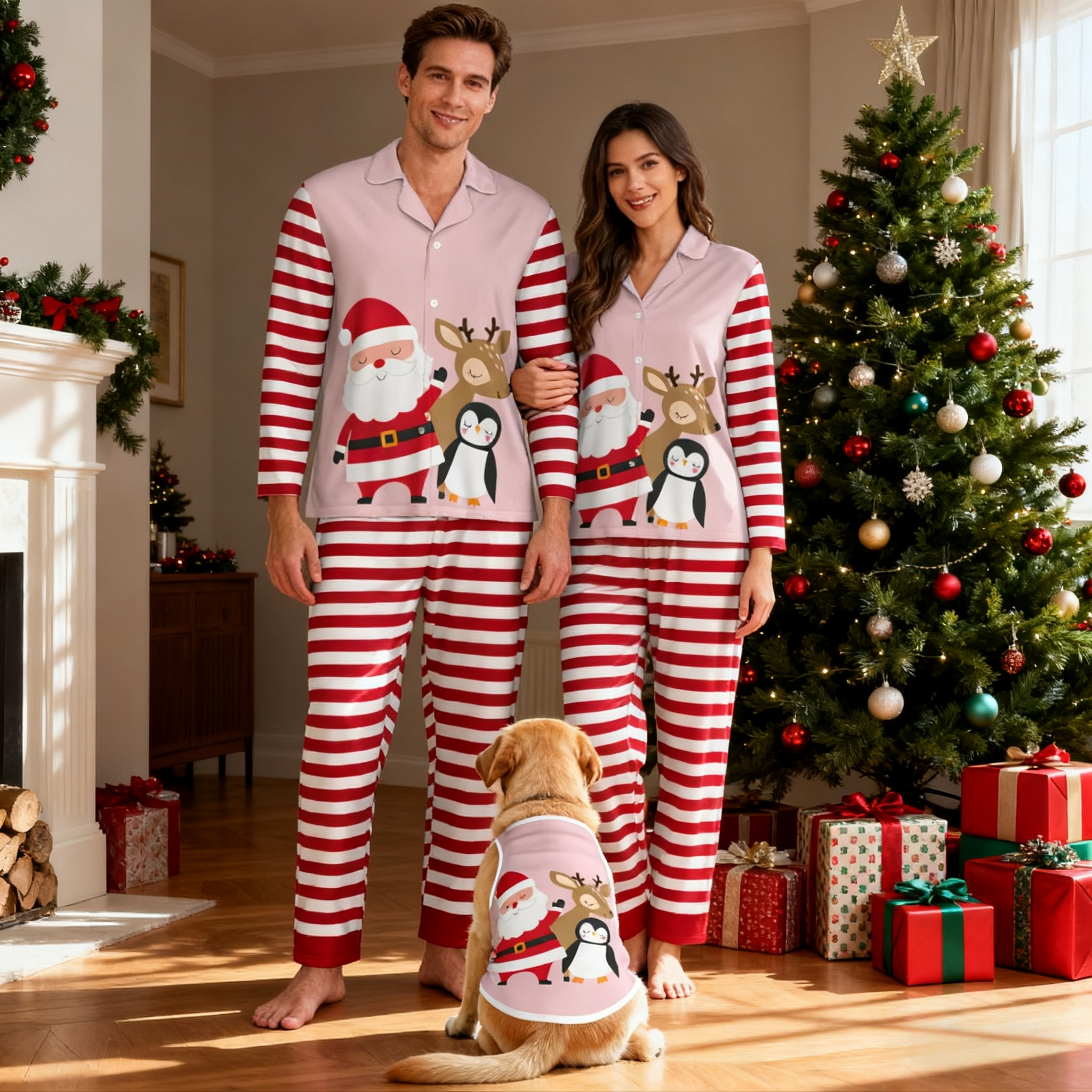 Holiday Pink Santa Matching Pajamas