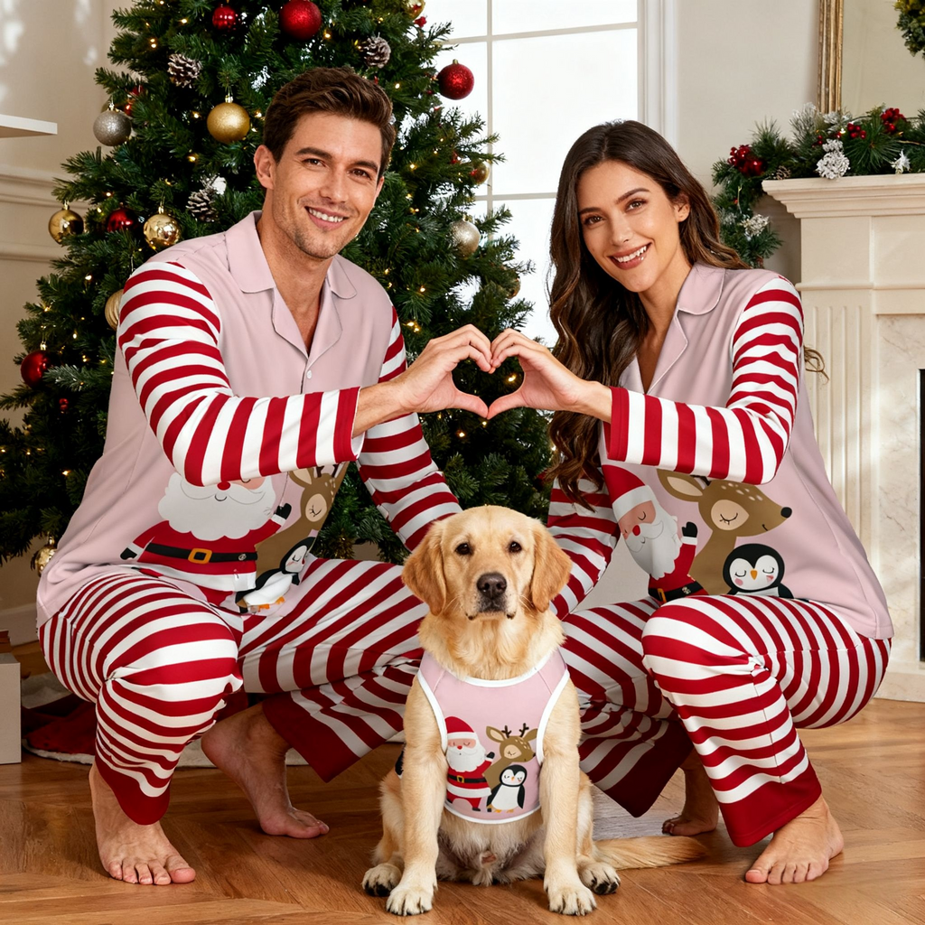 Holiday Pink Santa Matching Pajamas
