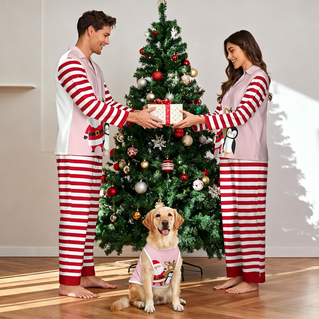 Holiday Pink Santa Matching Pajamas