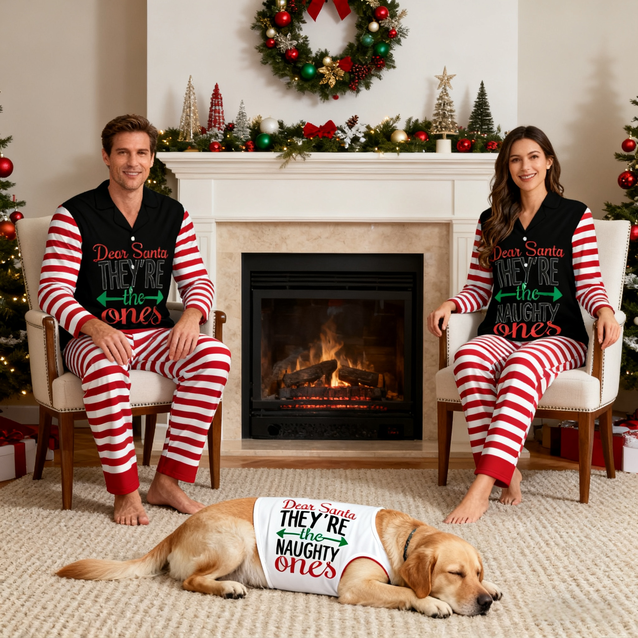 Holiday Naughty Print Matching Pajamas