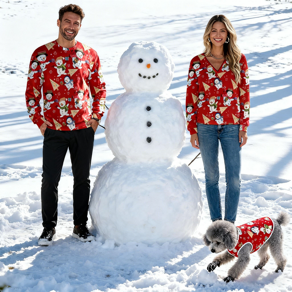Holiday Snowman Pizza Christmas Sweater