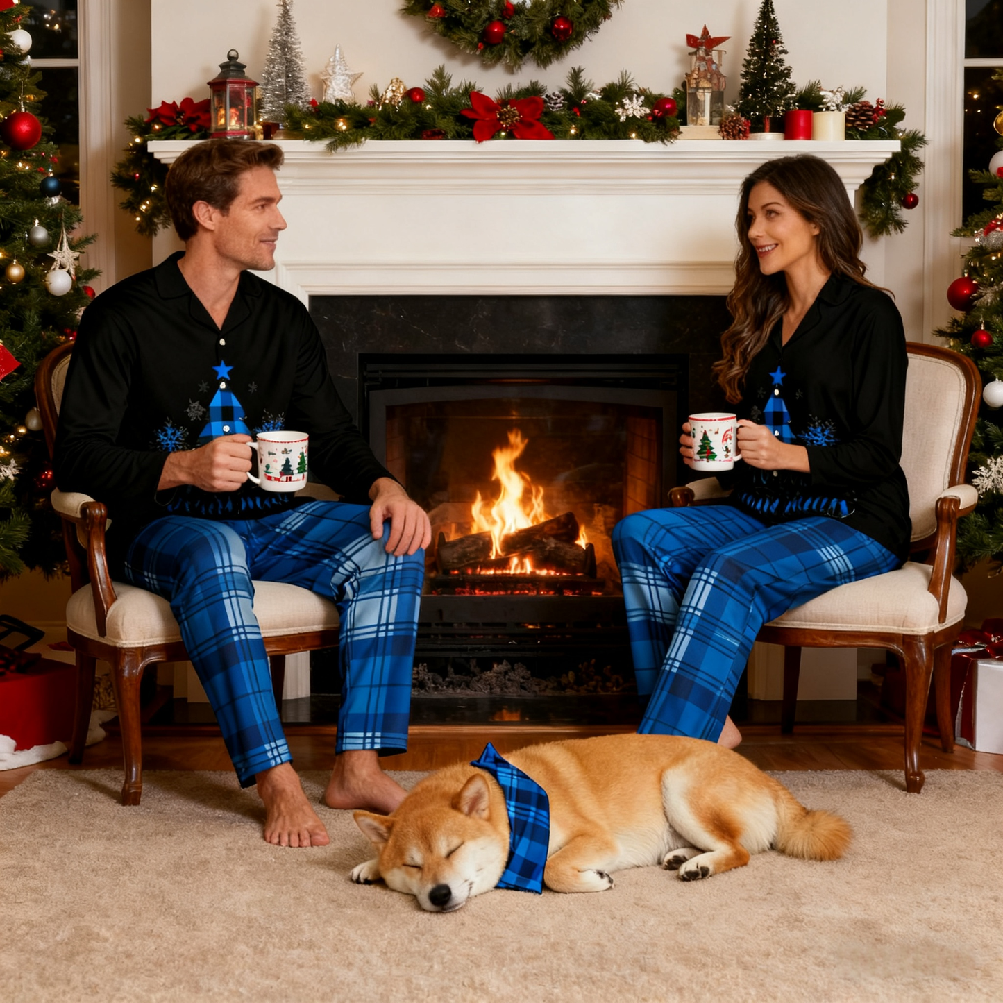 Holiday Blue Plaid Tree Matching Pajamas