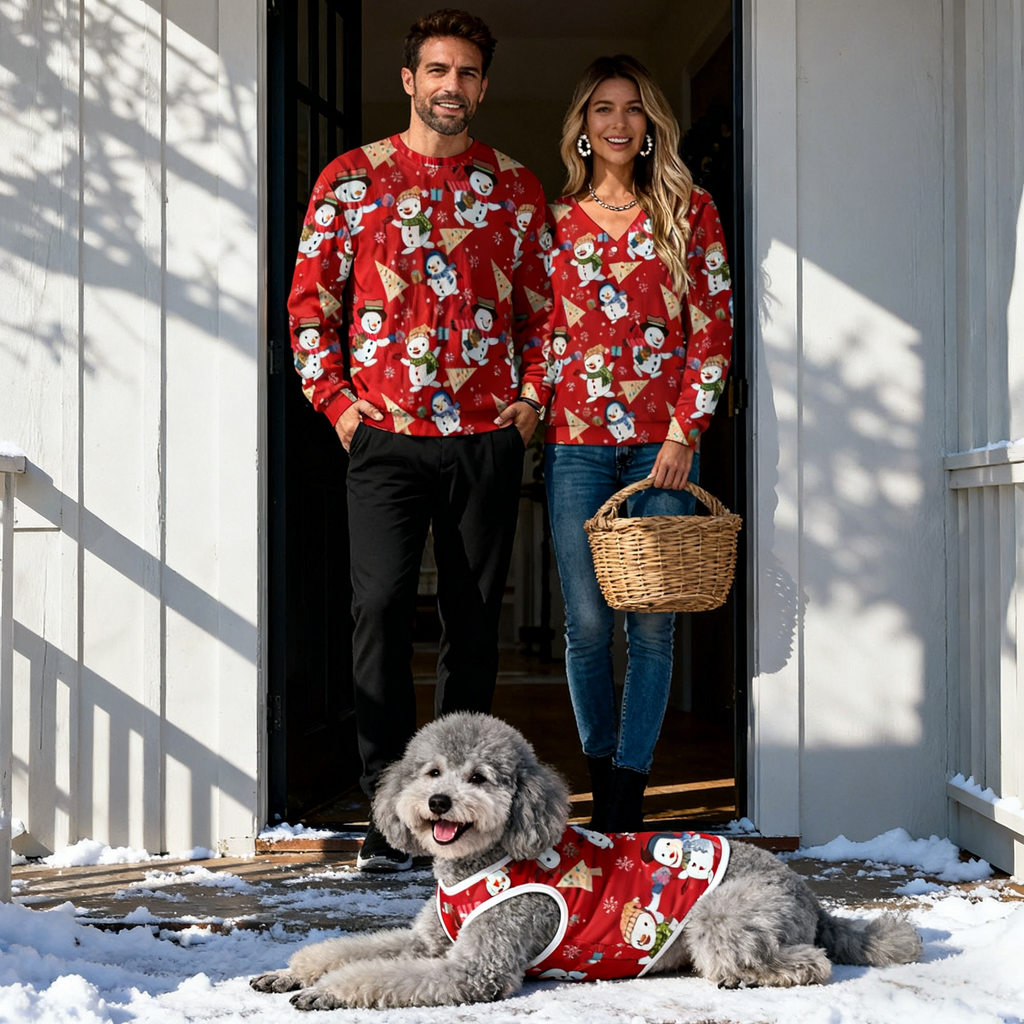 Holiday Snowman Pizza Christmas Sweater