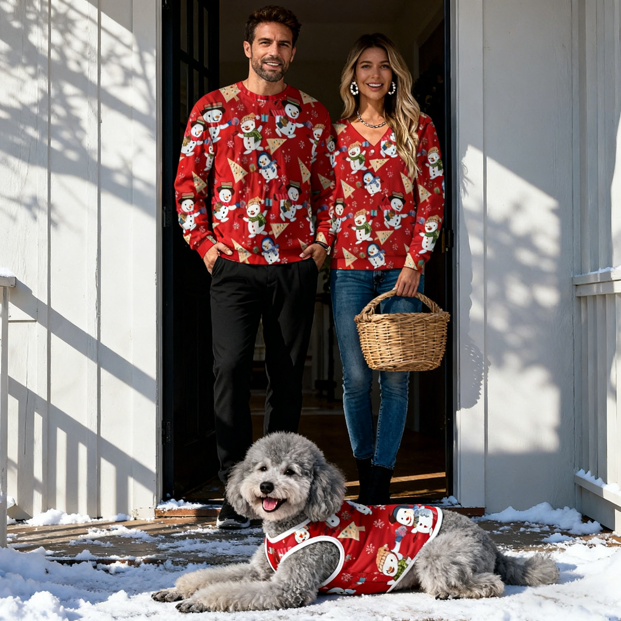 Holiday Snowman Pizza Christmas Sweater