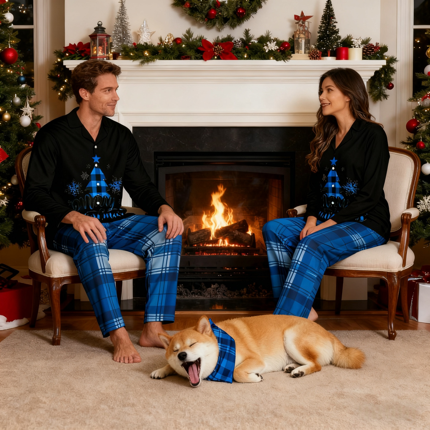 Holiday Blue Plaid Tree Matching Pajamas