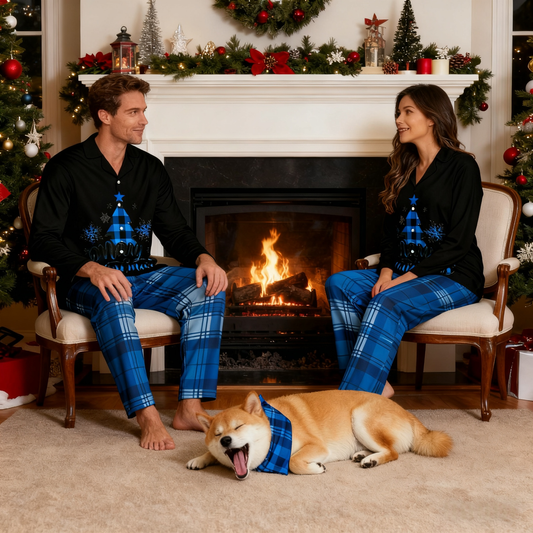 Holiday Blue Plaid Tree Matching Pajamas