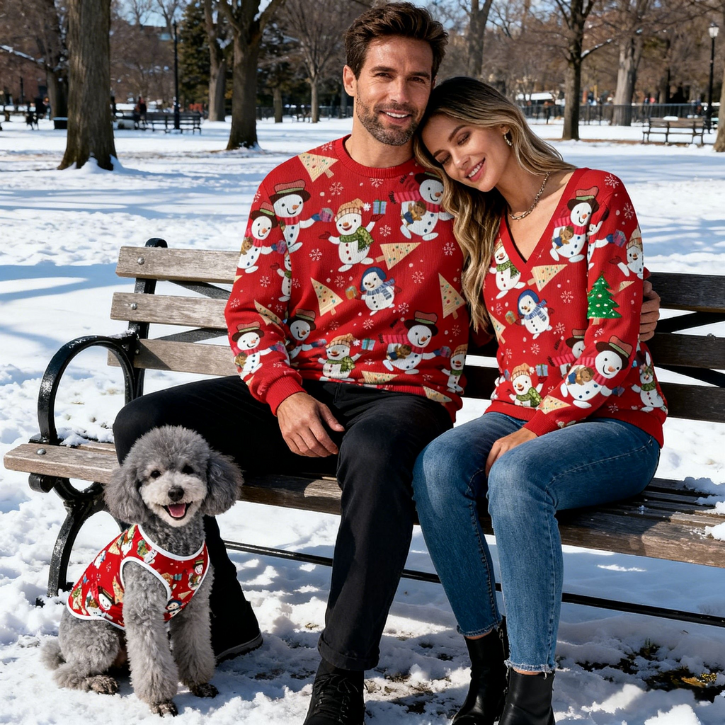 Holiday Snowman Pizza Christmas Sweater