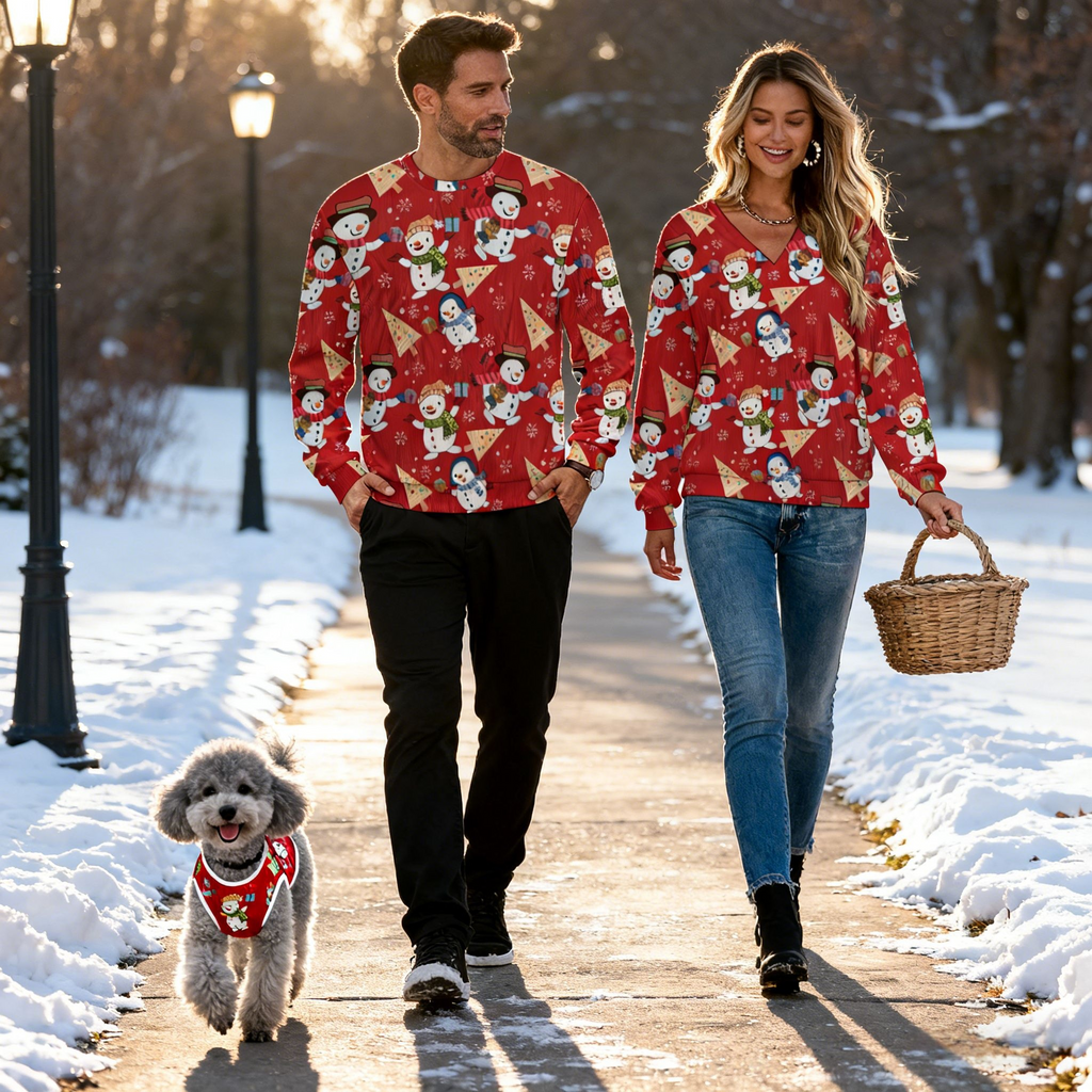 Holiday Snowman Pizza Christmas Sweater