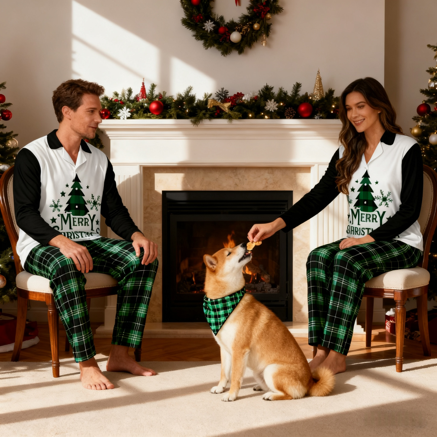Holiday Green Plaid Christmas Trees Matching Pajamas