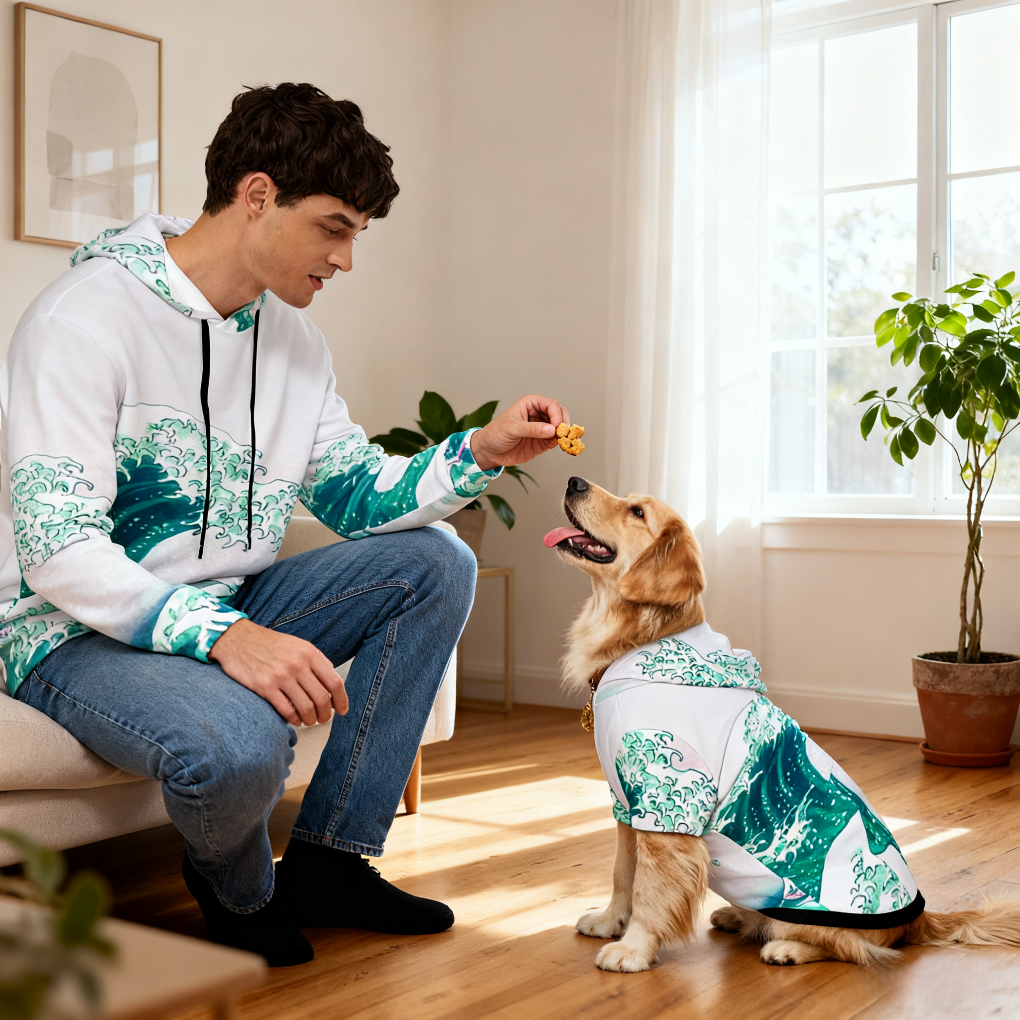 Ocean Wave Print Hoodie