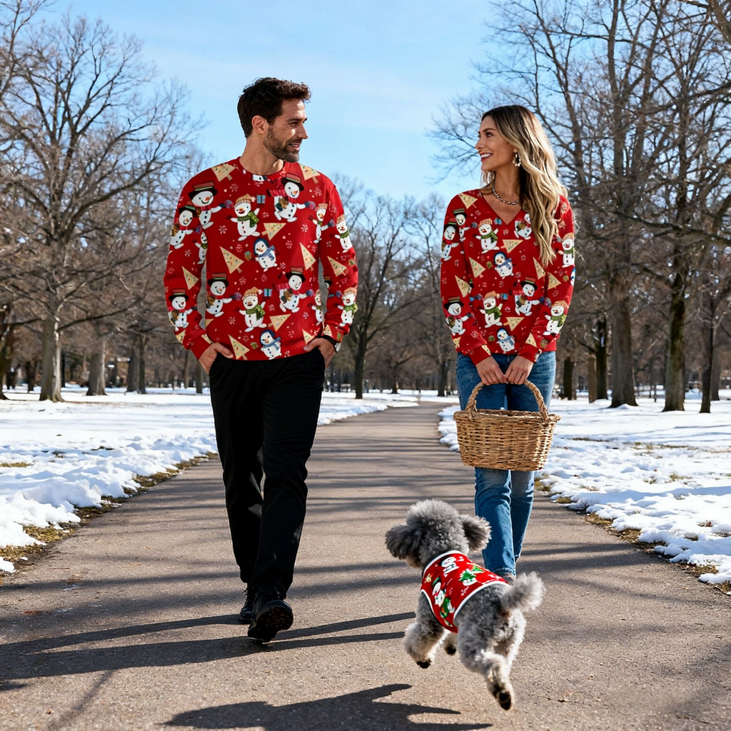 Holiday Snowman Pizza Christmas Sweater