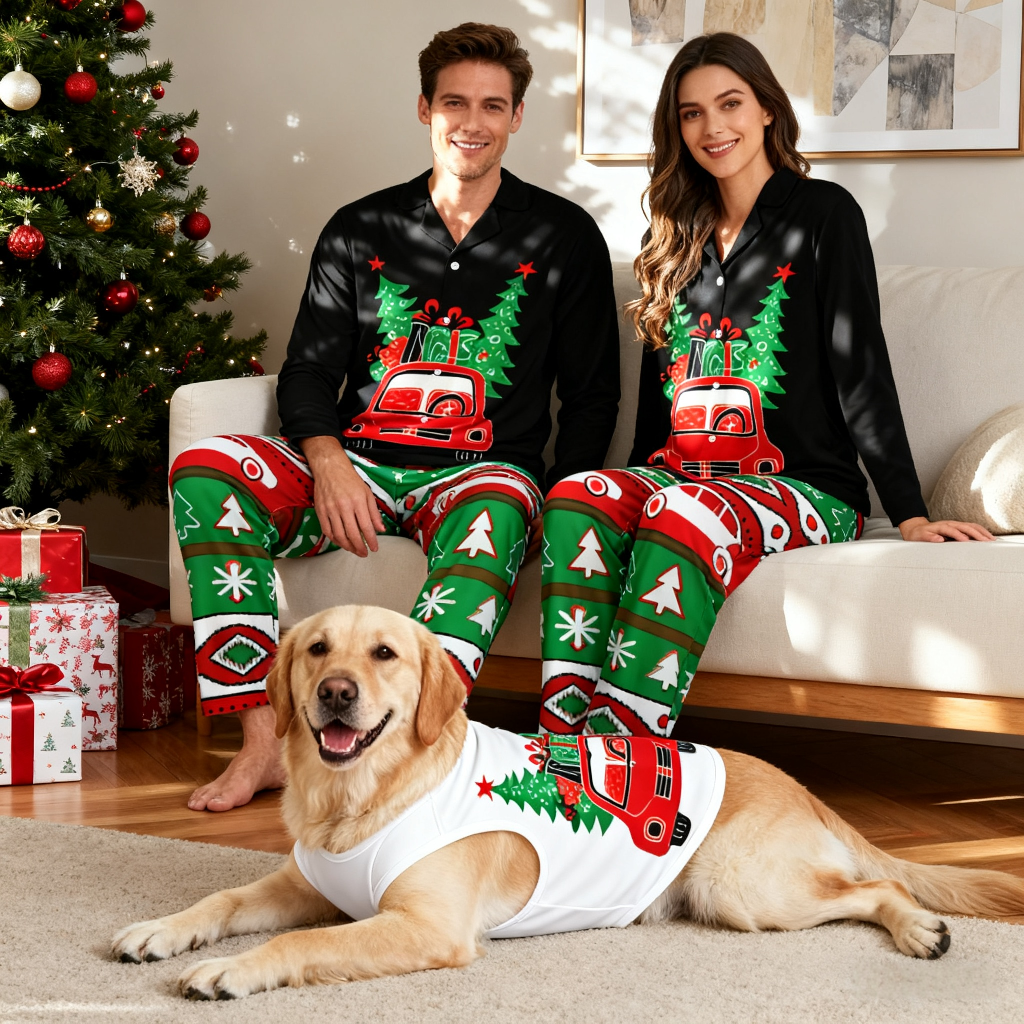 Holiday Jolly Red Truck Matching Pajamas