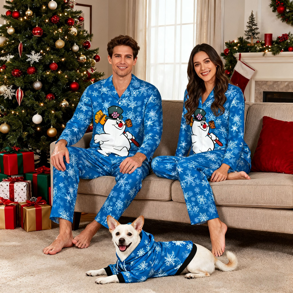 Holiday Snowman Frosty Blue Matching Pajamas