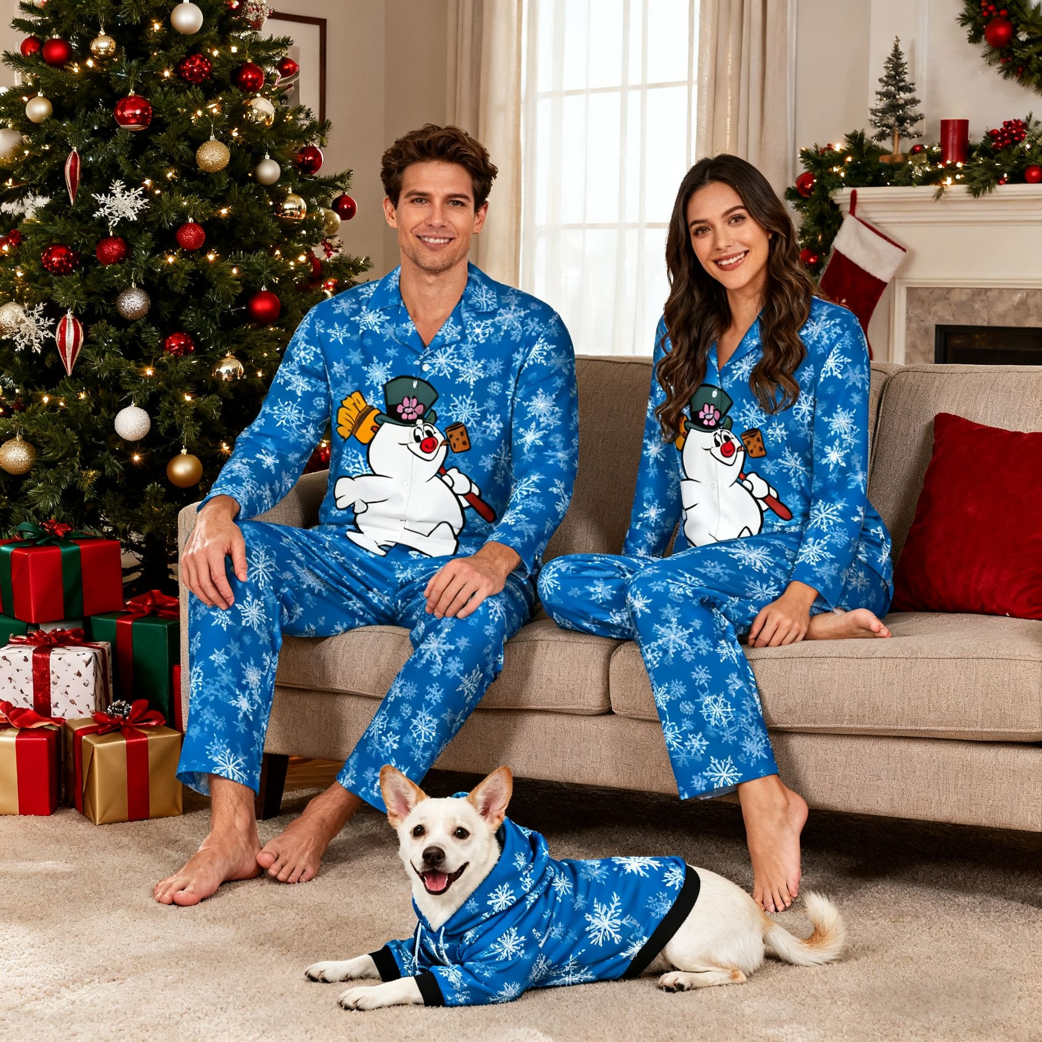 Holiday Snowman Frosty Blue Matching Pajamas