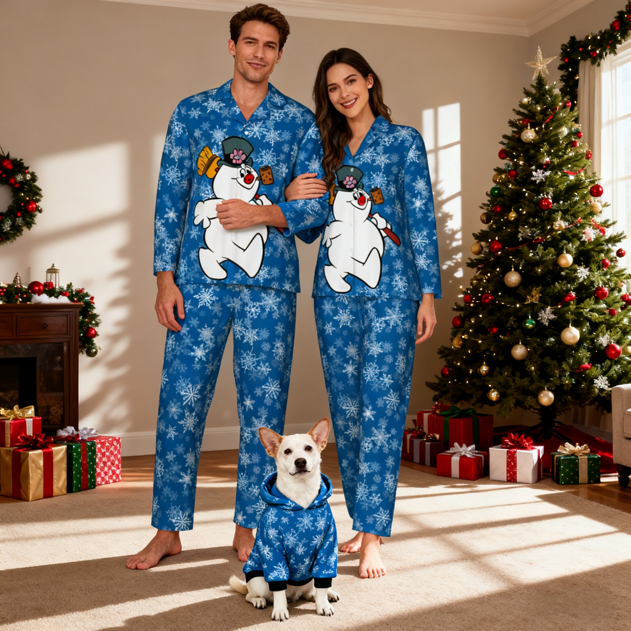 Holiday Snowman Frosty Blue Matching Pajamas
