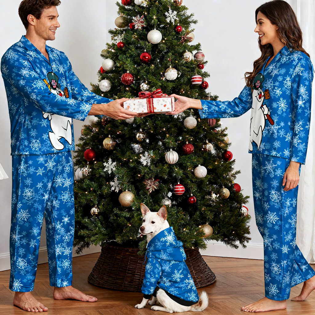 Holiday Snowman Frosty Blue Matching Pajamas