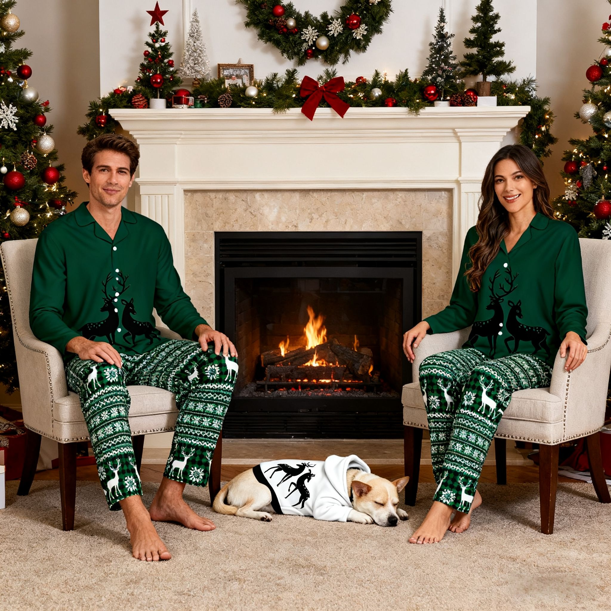 Holiday Forest Reindeer Matching Pajamas