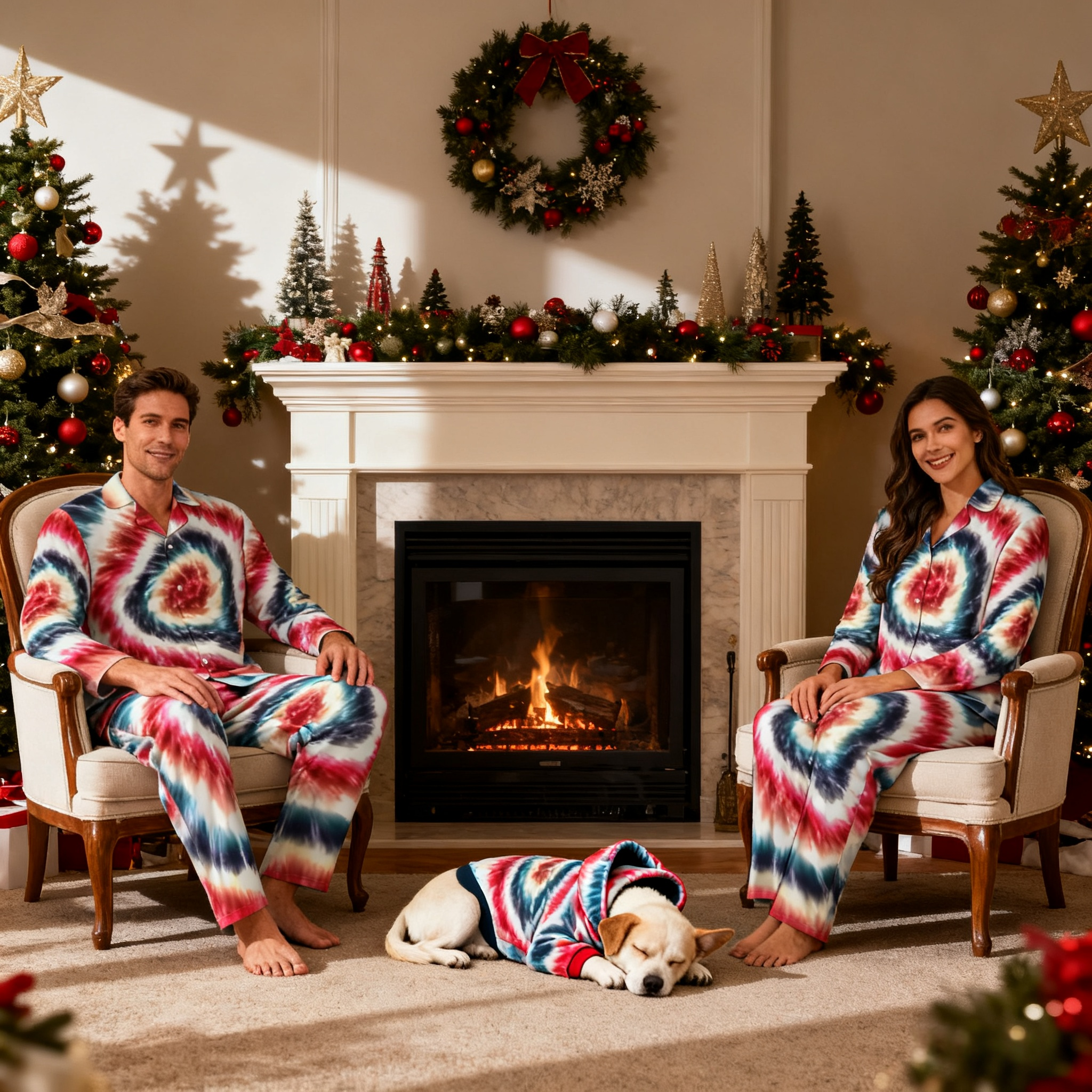 Holiday Spiral Tie-Dye Matching Pajamas