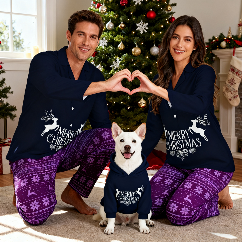 Holiday Snowy Reindeer Matching Pajamas
