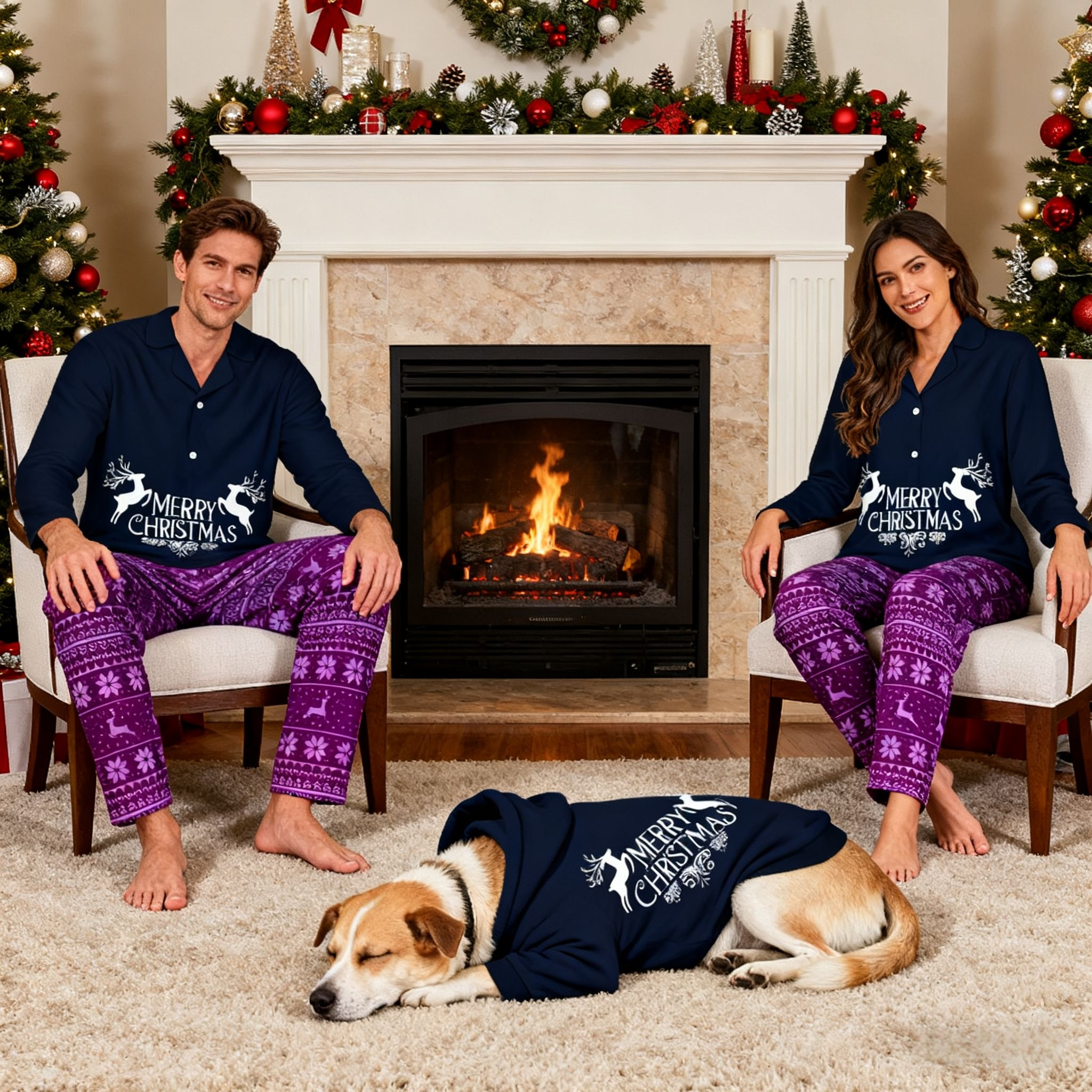 Holiday Snowy Reindeer Matching Pajamas