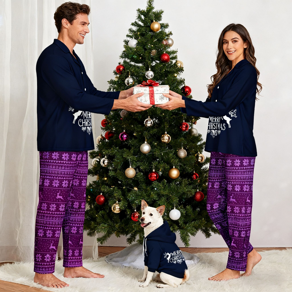 Holiday Snowy Reindeer Matching Pajamas