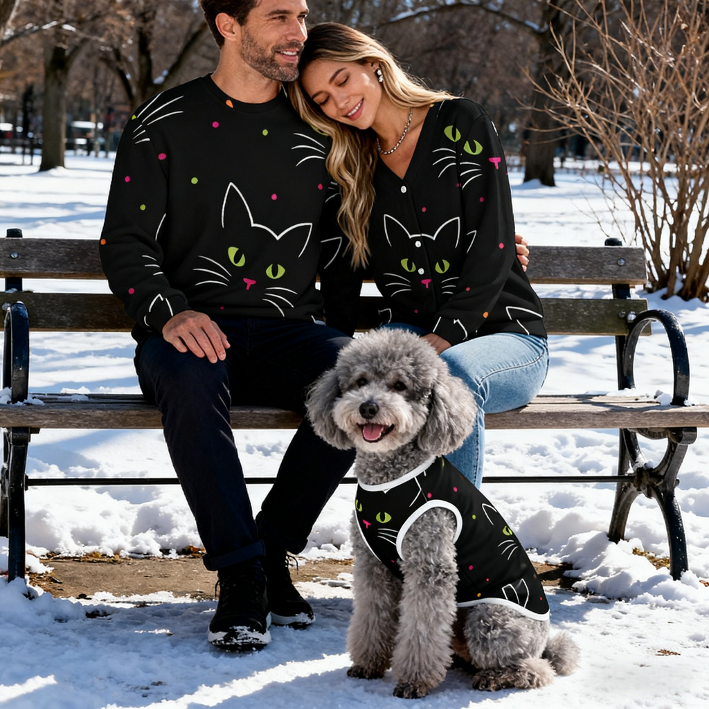 Holiday Black Cat Face Christmas Sweater