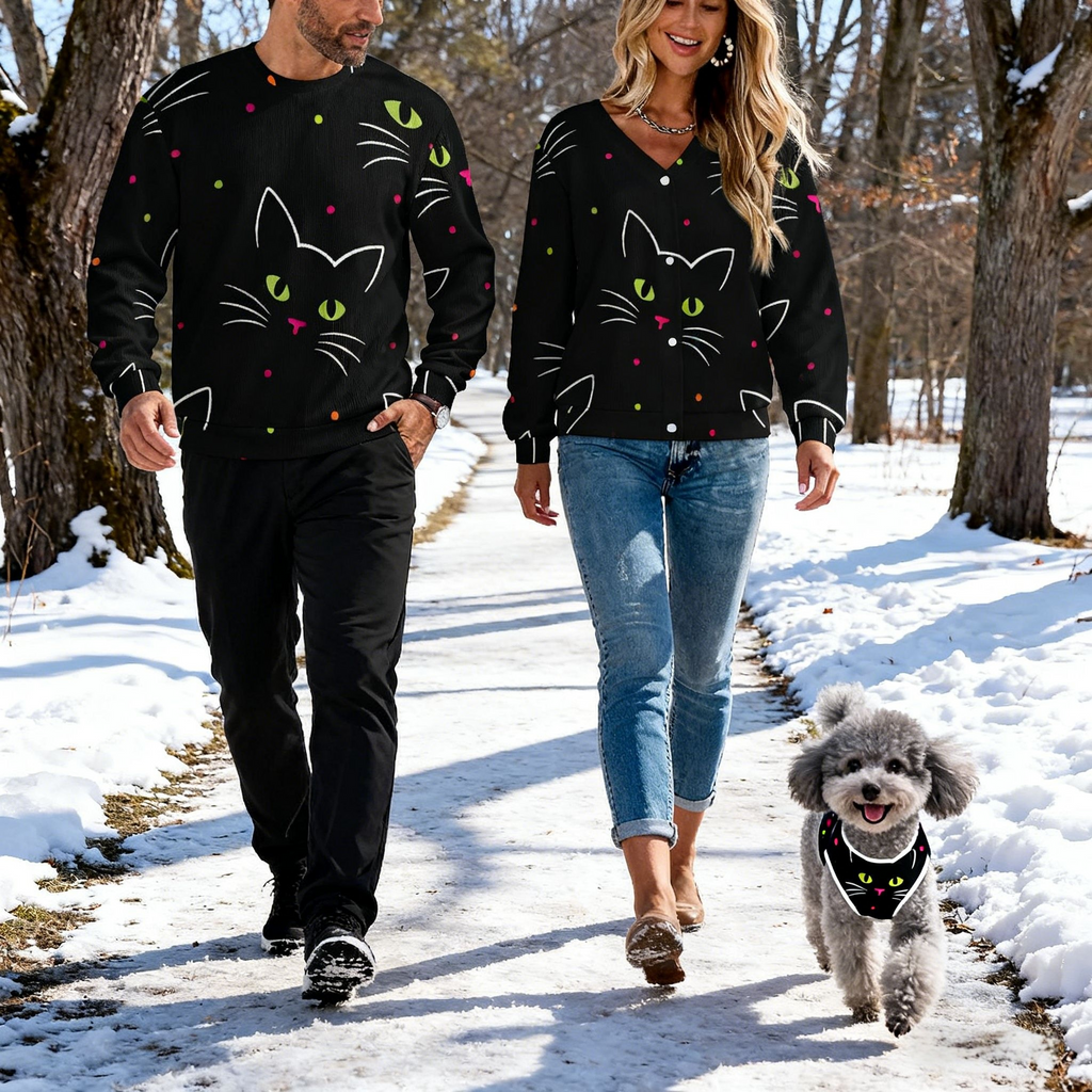 Holiday Black Cat Face Christmas Sweater