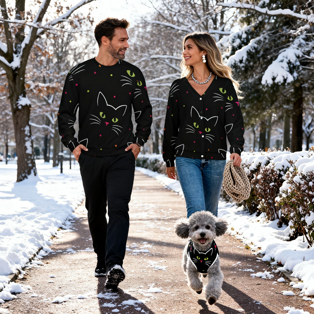 Holiday Black Cat Face Christmas Sweater