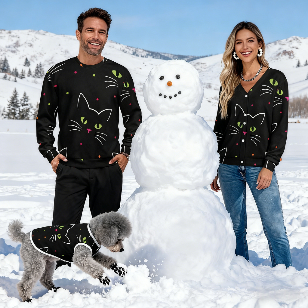 Holiday Black Cat Face Christmas Sweater