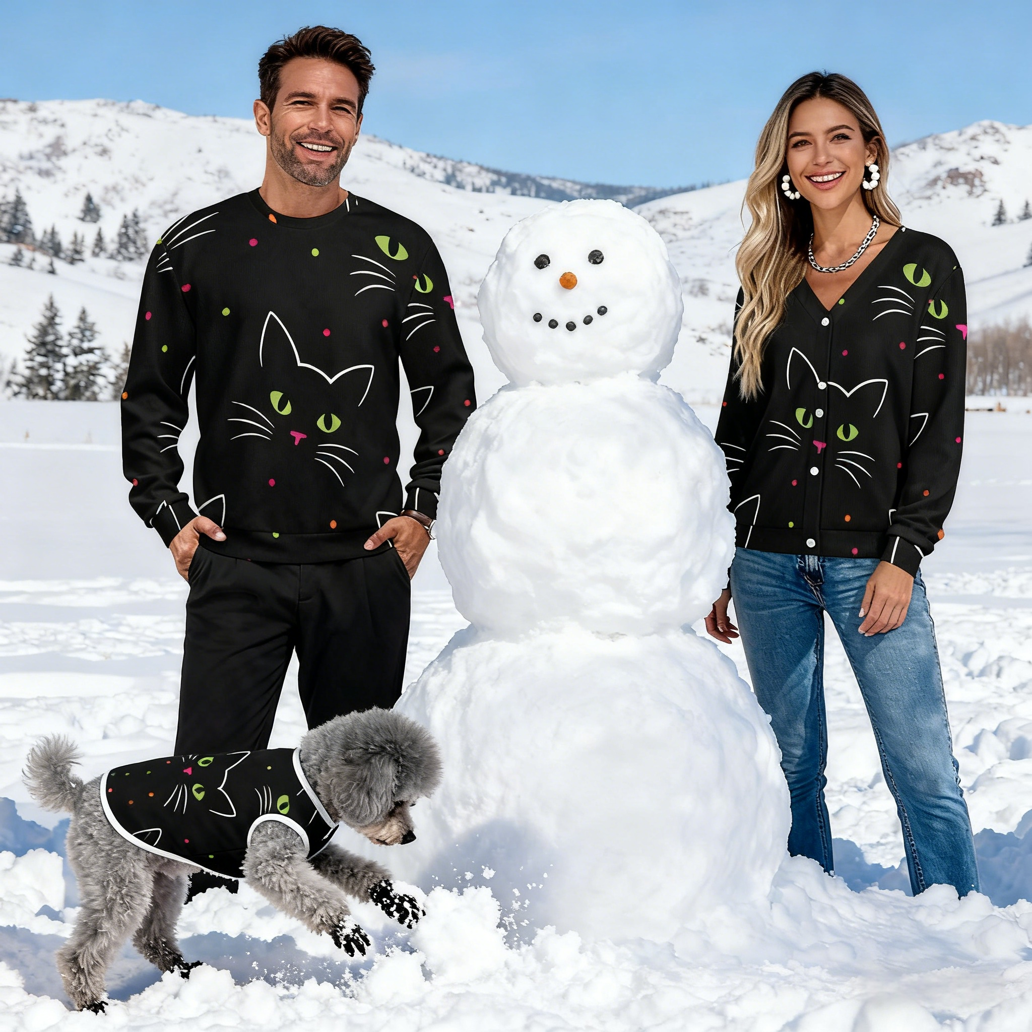 Holiday Black Cat Face Christmas Sweater