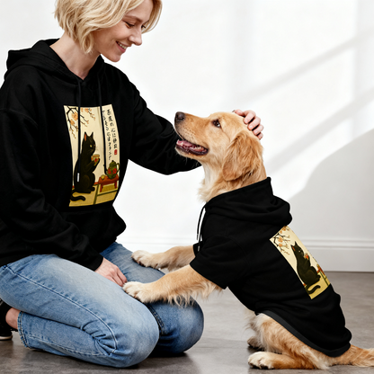Vintage Black Cat Tea Dog Hoodie