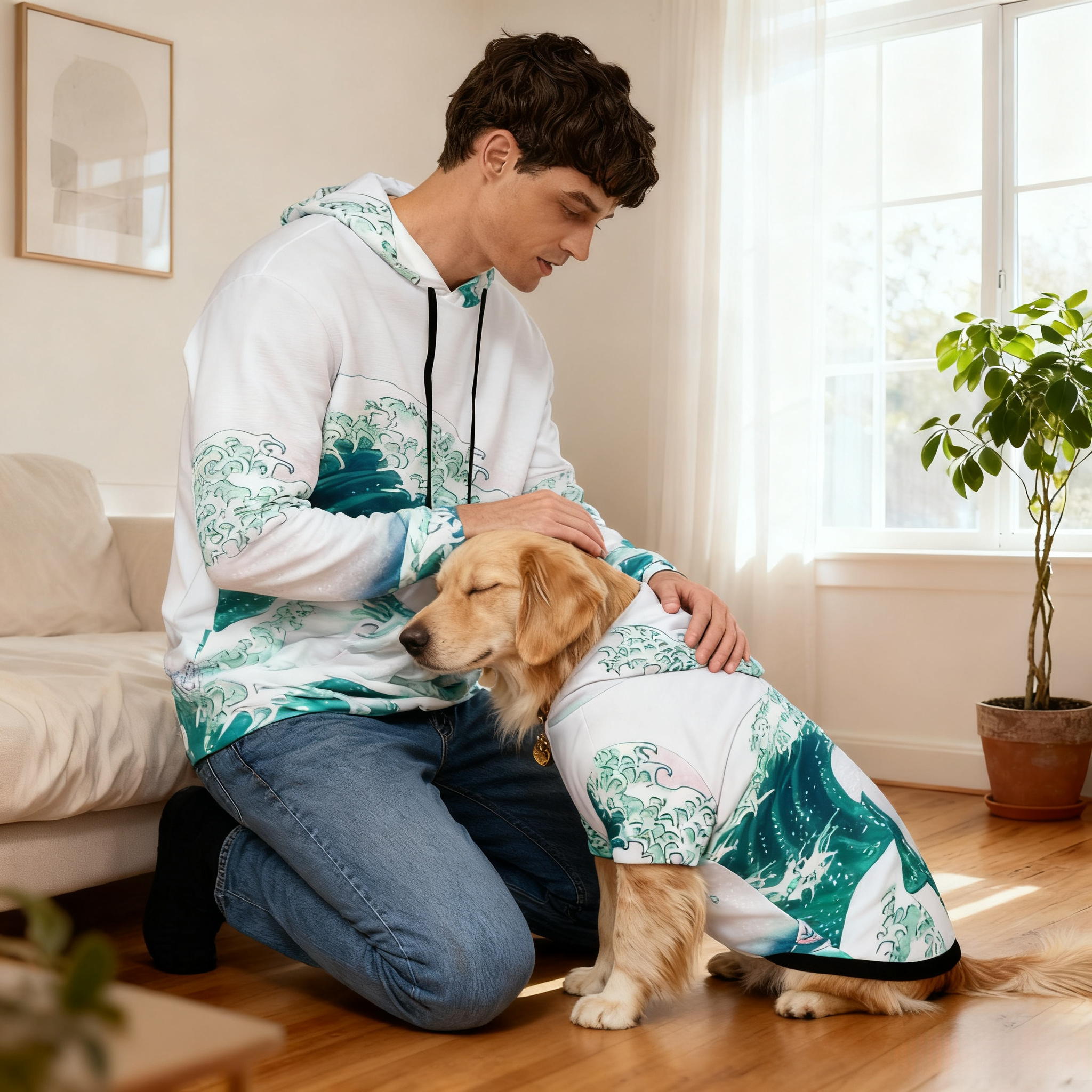 Ocean Wave Print Hoodie