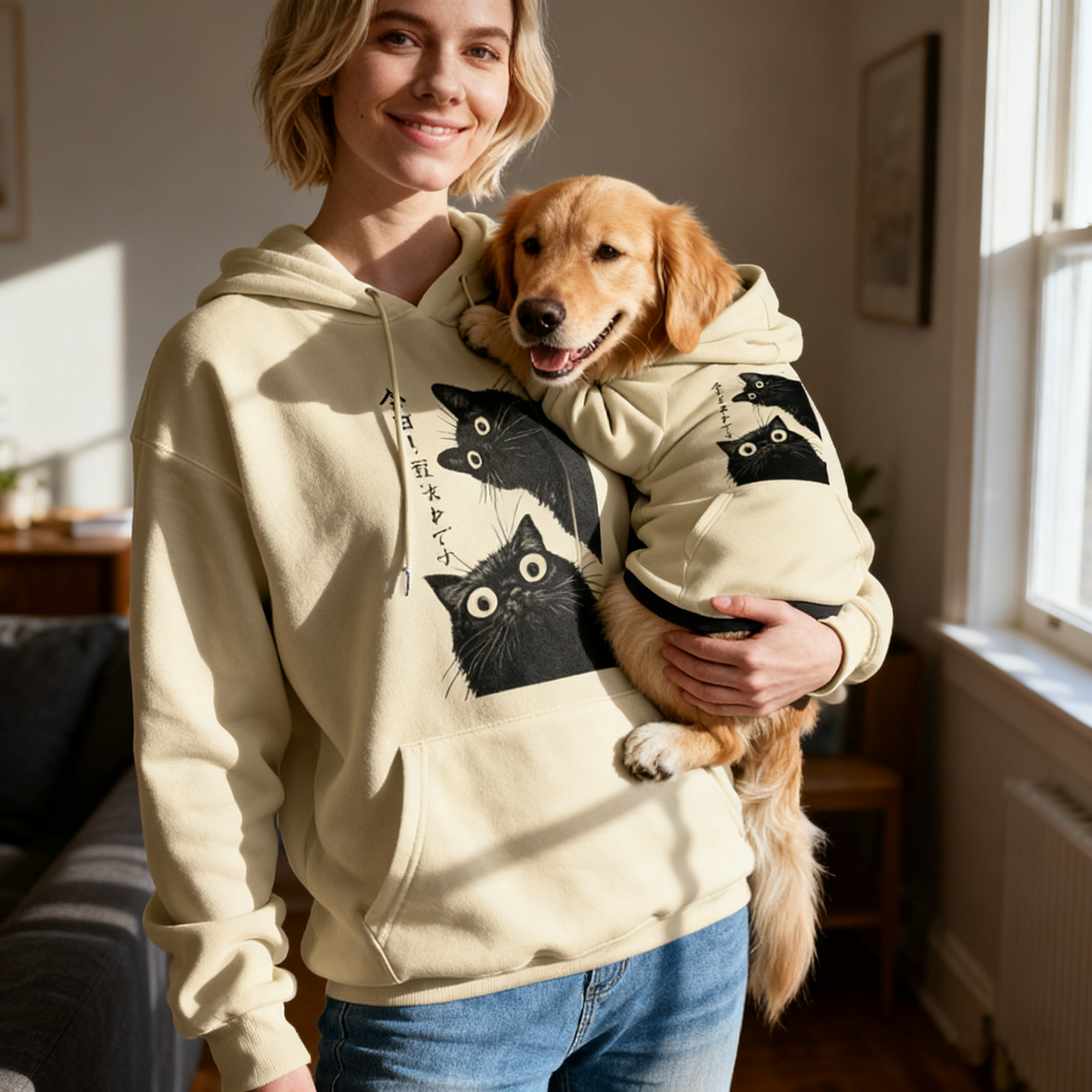 Peekaboo Black Cat Dog Hoodie