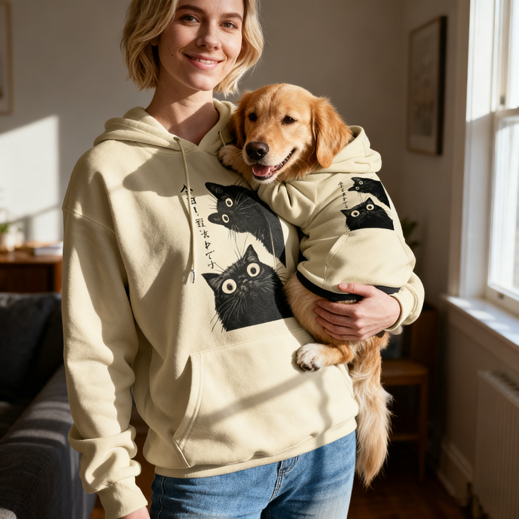 Peekaboo Black Cat Dog Hoodie