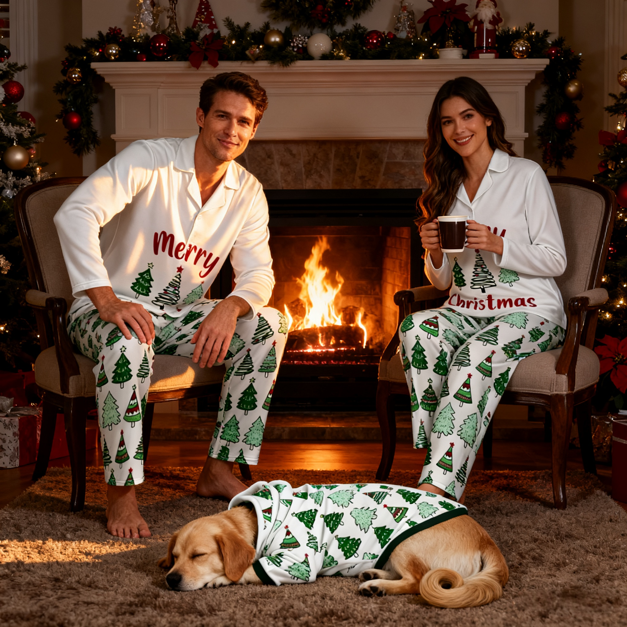 Holiday Merry Christmas Trees Matching Pajamas